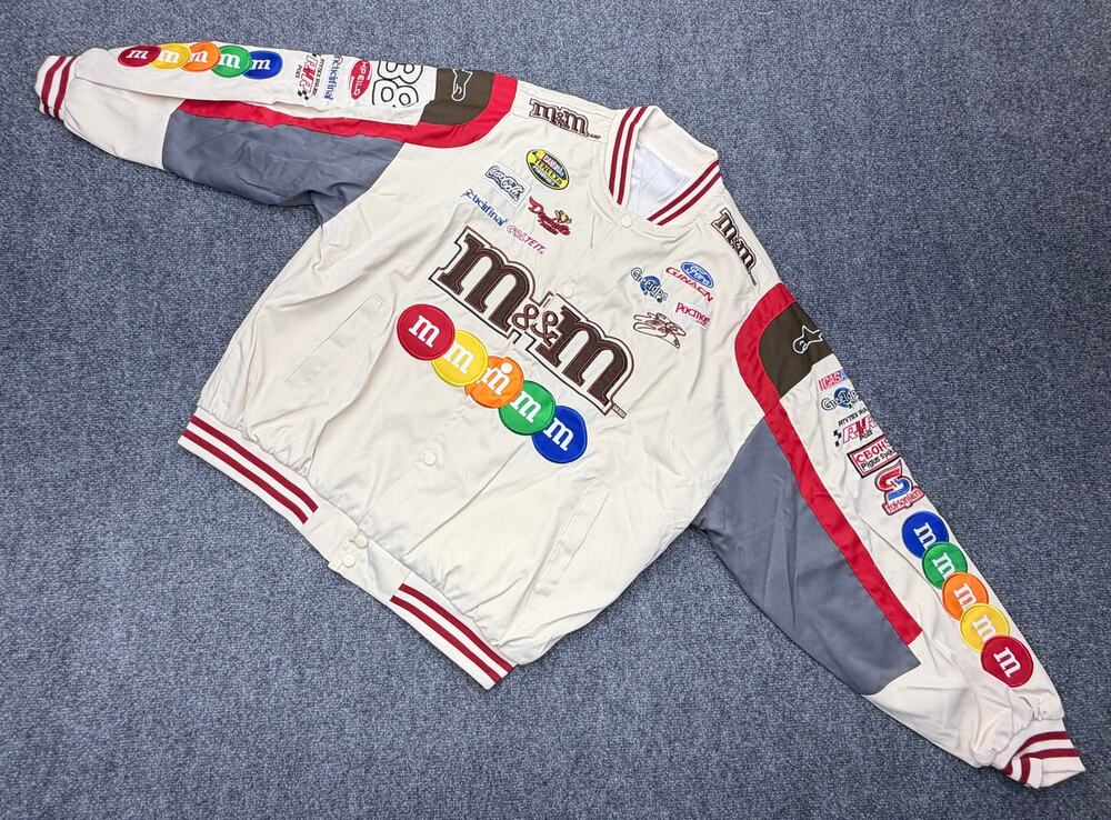 M&M’s Racing Jacket Mens Cream Embroidered Sponsor Patches New In Bag